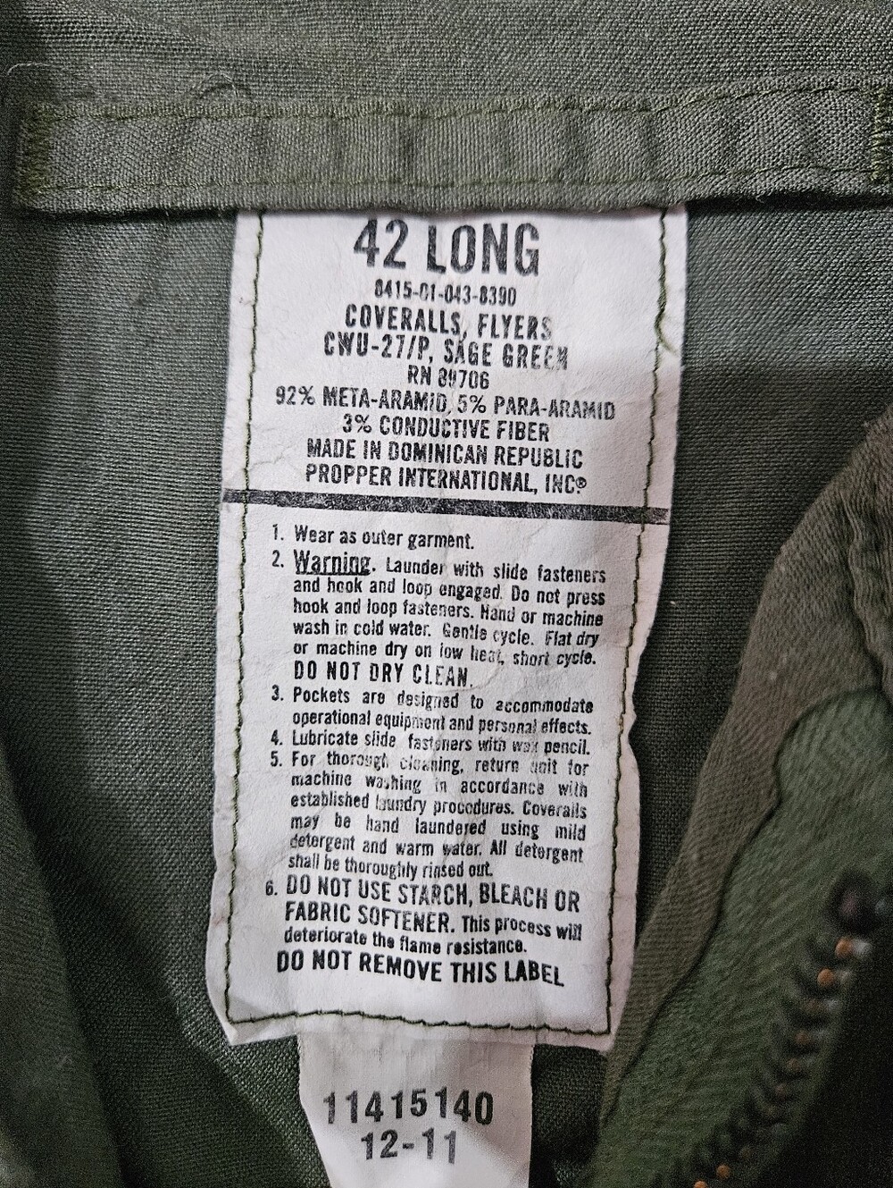 U.S. Air Force 2011 Lieutenant Colonel Flight Suit Size 42 Long - Picture 3 of 4